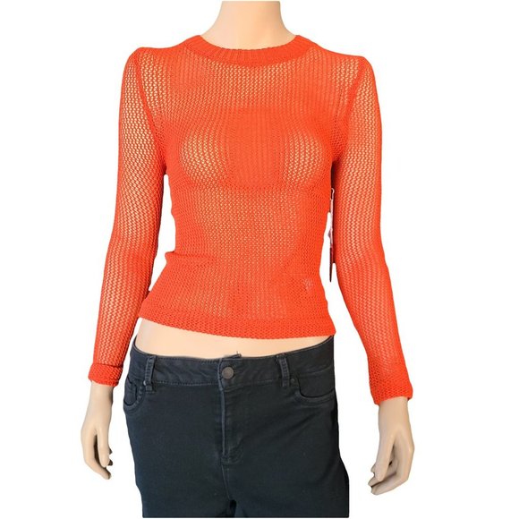 FOREVER 21 Red/Orange Mesh Knit Short Top S - Picture 1 of 6